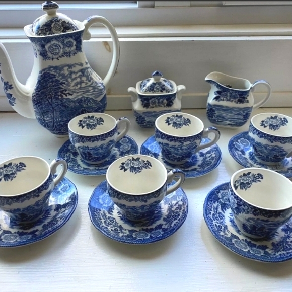 Wedgwood Other - Vintage Wedgwood Lochs Of Scotland Blue Transfer Ware Set From England